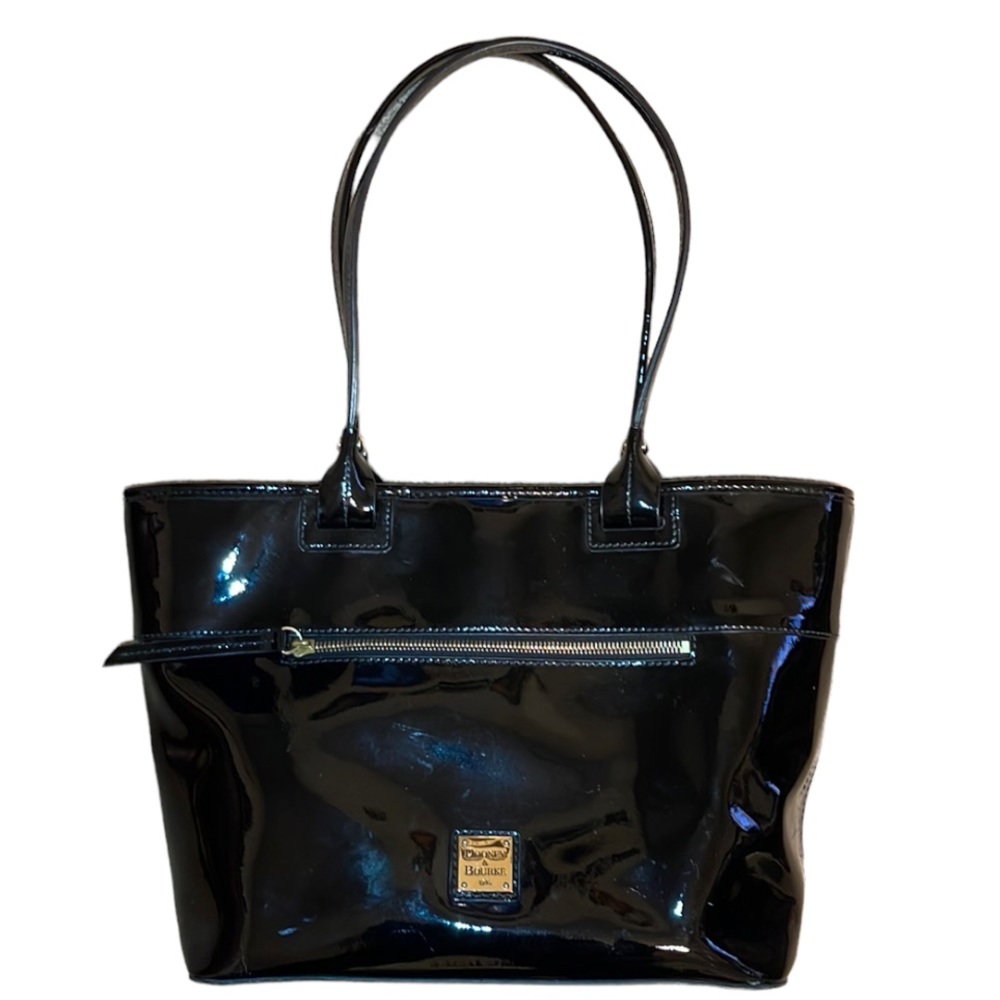 Dooney & Bourke Black Patent Leather Zip Tote